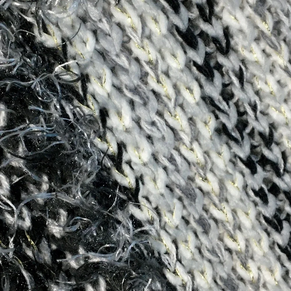 Striped Sparkle Fringe Scarf Gray White Black Knit‎ Chunky Soft Warm Womens